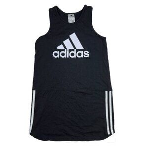 ADIDAS Logo Sleeveless Girl Black Knee-Length Pullover Cotton Shirt Tank Dress L